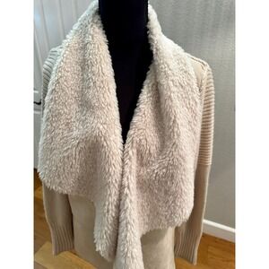Sherpa Faux Suede Waterfall Cardigan Womens XS Draped Cozy Westport 1962